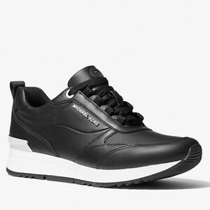 New🖤Michael Kors Black Allie Stride Leather and Nylon Trainer